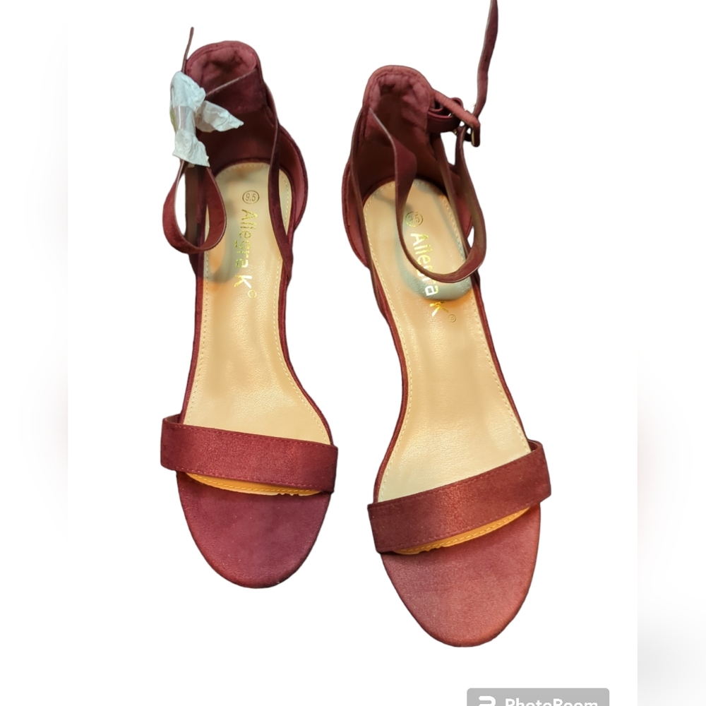 Allegra K Women's 9.5 Burgundy High Buckle Ankle Strap Chunky Heel
